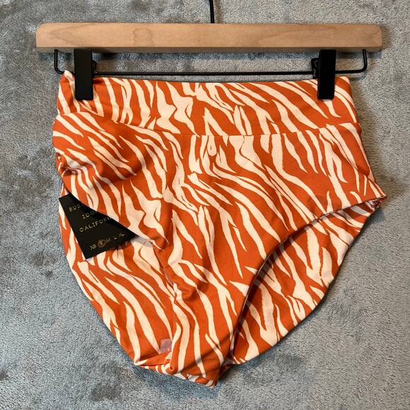 Skatie Scarlette High Rise Bikini‎ Bottoms Size Small Zebra Print Orange New - Picture 1 of 4